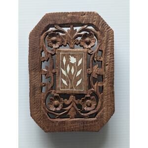 Vintage Hand-Carved Indian Wood Trivet / Decorative Stand with Inlay